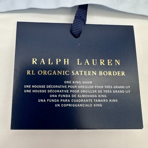 Ralph Lauren Organic Cotton Sateen Border King Size 36" x 20" Sham, White/Blue - Picture 7 of 12